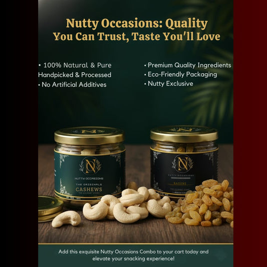 Nutty Occasions | Gourmet Cashew & Raisin Combo Box | The Originals A++ Grade, 100% Natural Dry Fruits | Premium Glass Jar Packaging | 350 Grams