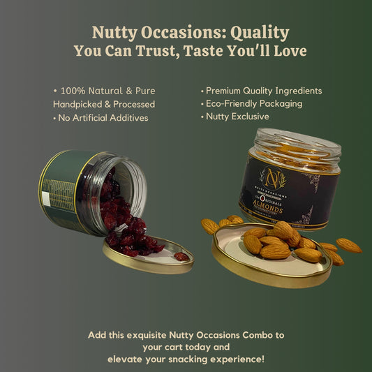 Nutty Occasions A++ Grade Almonds & Cranberry Duo - Heart Health & Brain Boost Snack Pack | 350 Grams