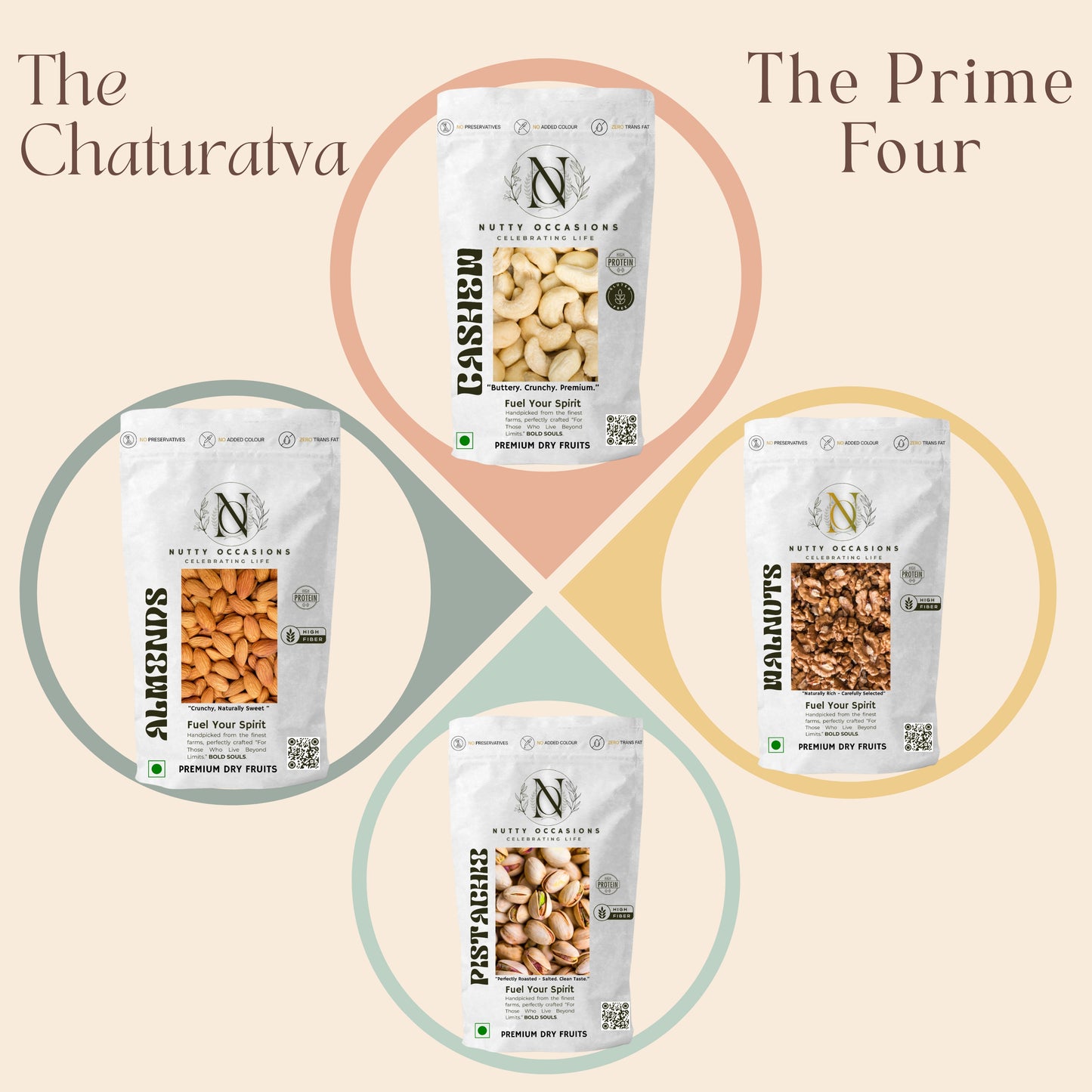 Nutty Occasions : The Chaturatva (The Prime Four) | A++ Grade Almonds, W210 Cashews, Premium Pistachios & Exclusive Walnuts | Signature Premium Mixed Dry Fruits | 2 kg