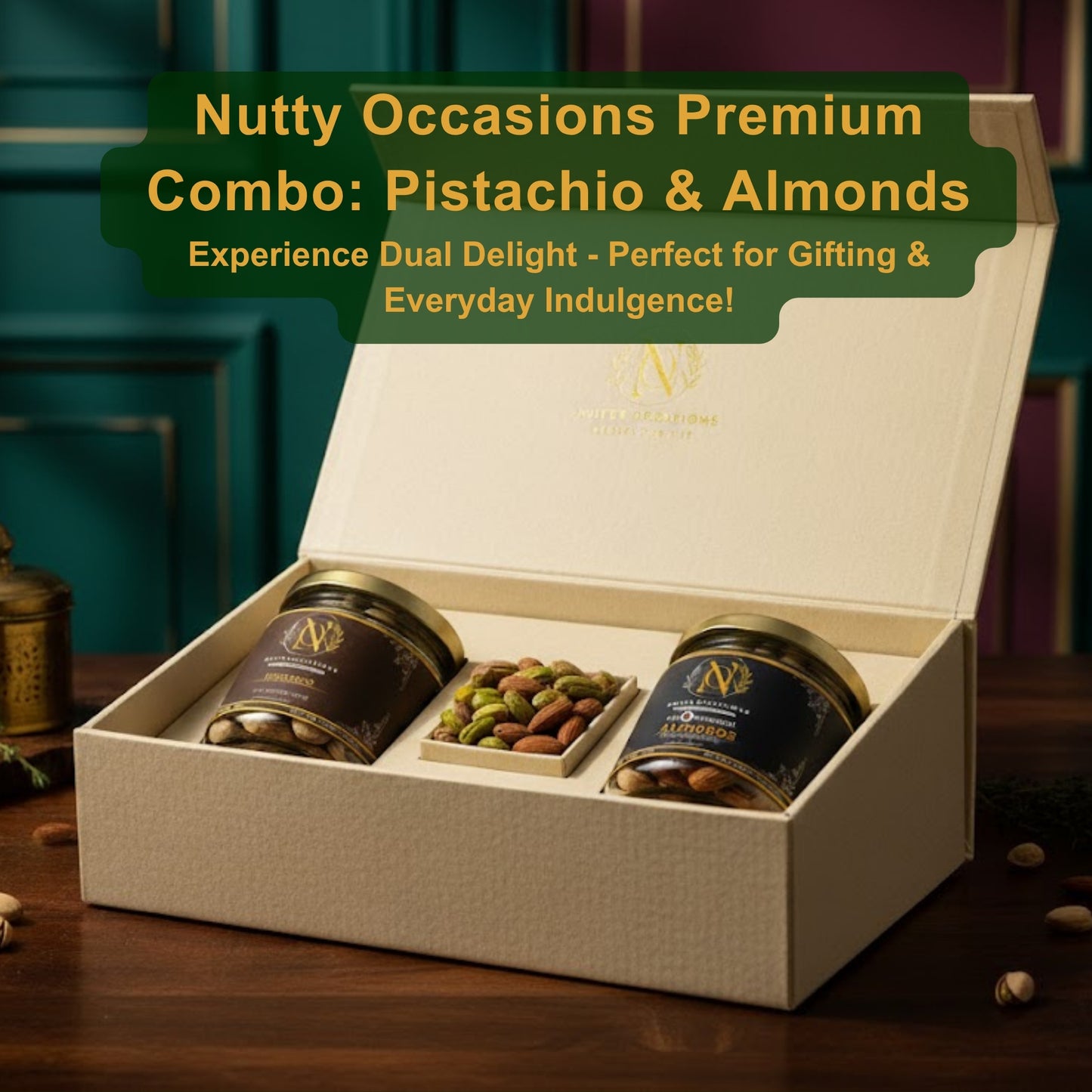 Nutty Occasions: 100% Pure Heart & Brain Boost Combo - Unpolished Almonds & Natural Pistachios in Reusable Glass Jars (350g Total)