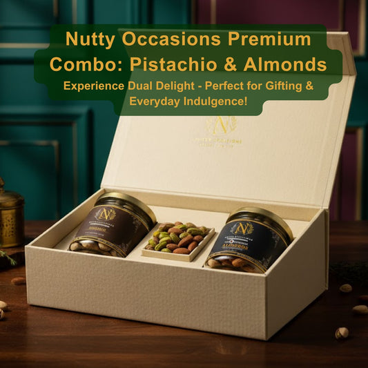 Nutty Occasions: 100% Pure Heart & Brain Boost Combo - Unpolished Almonds & Natural Pistachios in Reusable Glass Jars (350g Total)