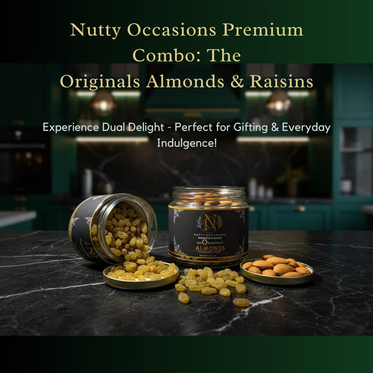 Nutty Occasions Gourmet  Almonds & Sweet Raisins Combo - 100% Natural, Zero Additives | Premium Handpicked Dry Fruits in Reusable Glass Jars | Healthy Snacking | 350 Grams