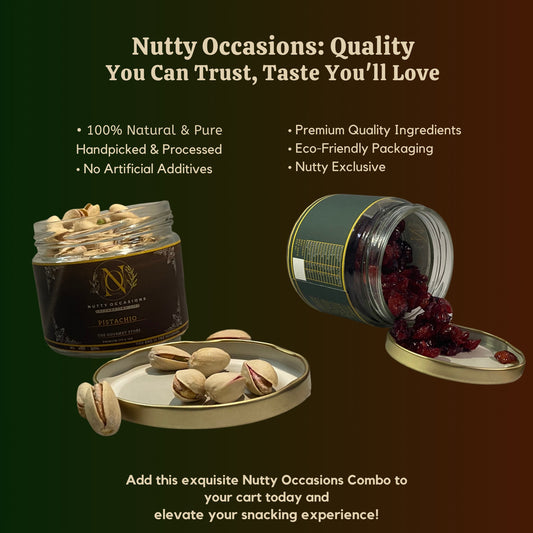 Nutty Occasions : Wellness Duo: A++ Pistachio Nuts & Antioxidant Cranberry Superfoods | 100% Natural, Reusable Jar | 350 Grams