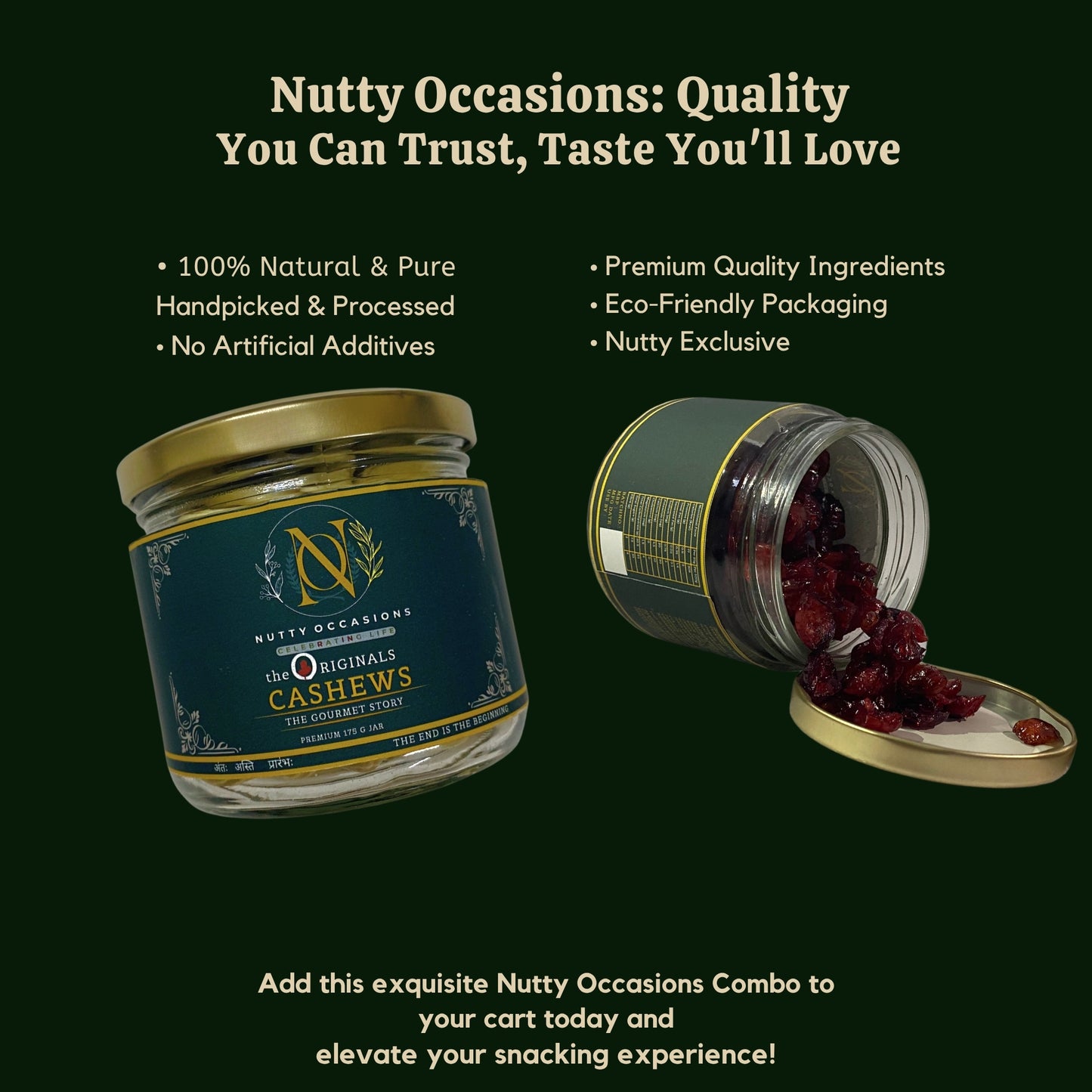 Nutty Occasions - Heirloom Harvest Cranberry & Cashews, Premium Handpicked Dry Fruit : 350 Grams