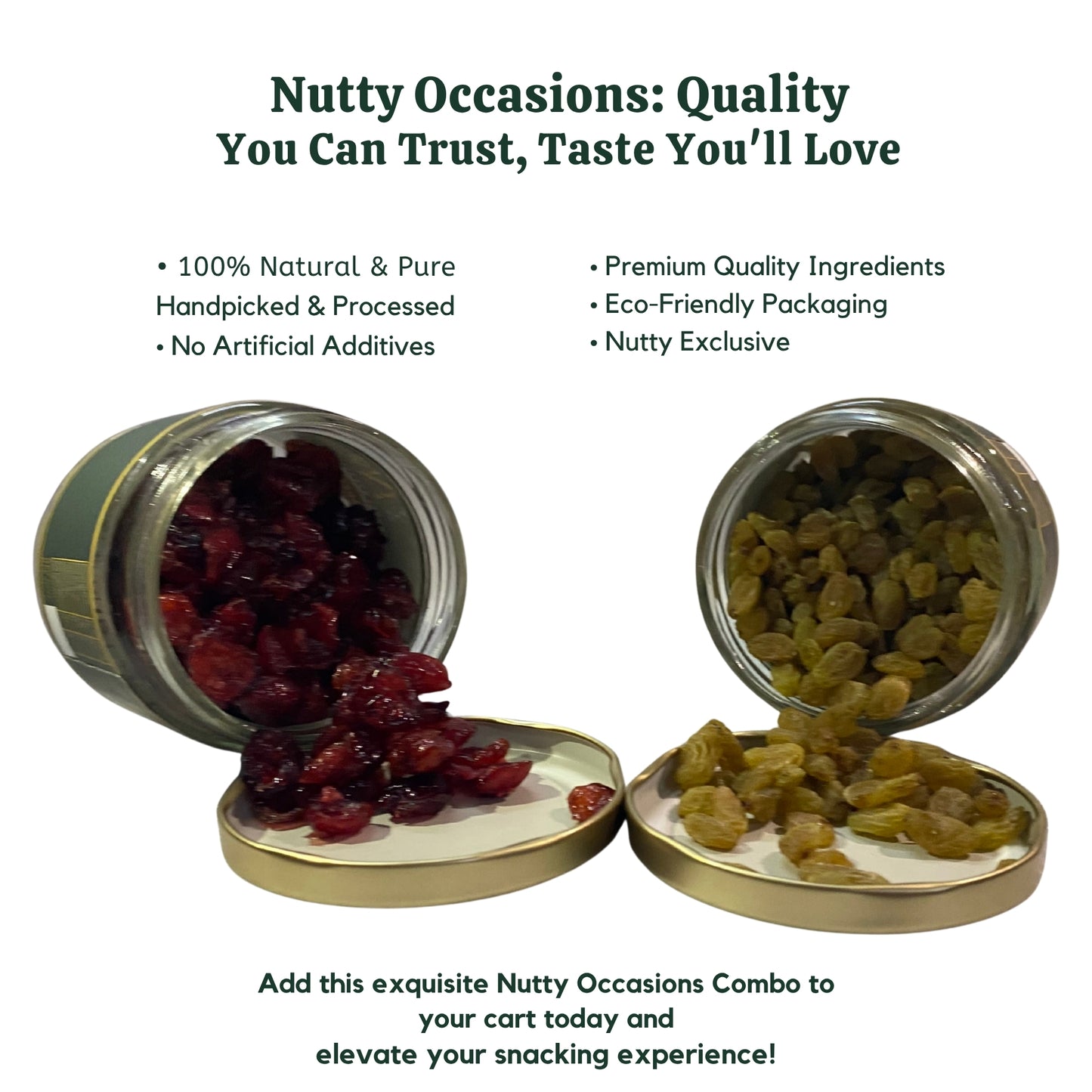 Nutty Occasions Gourmet Duo: Antioxidant-Rich Dried Cranberries & Golden Sweet Raisins | Premium Healthy Snack  | Heart Health & Digestive Aid | Airtight Reusable Glass Jars | 350 Grams