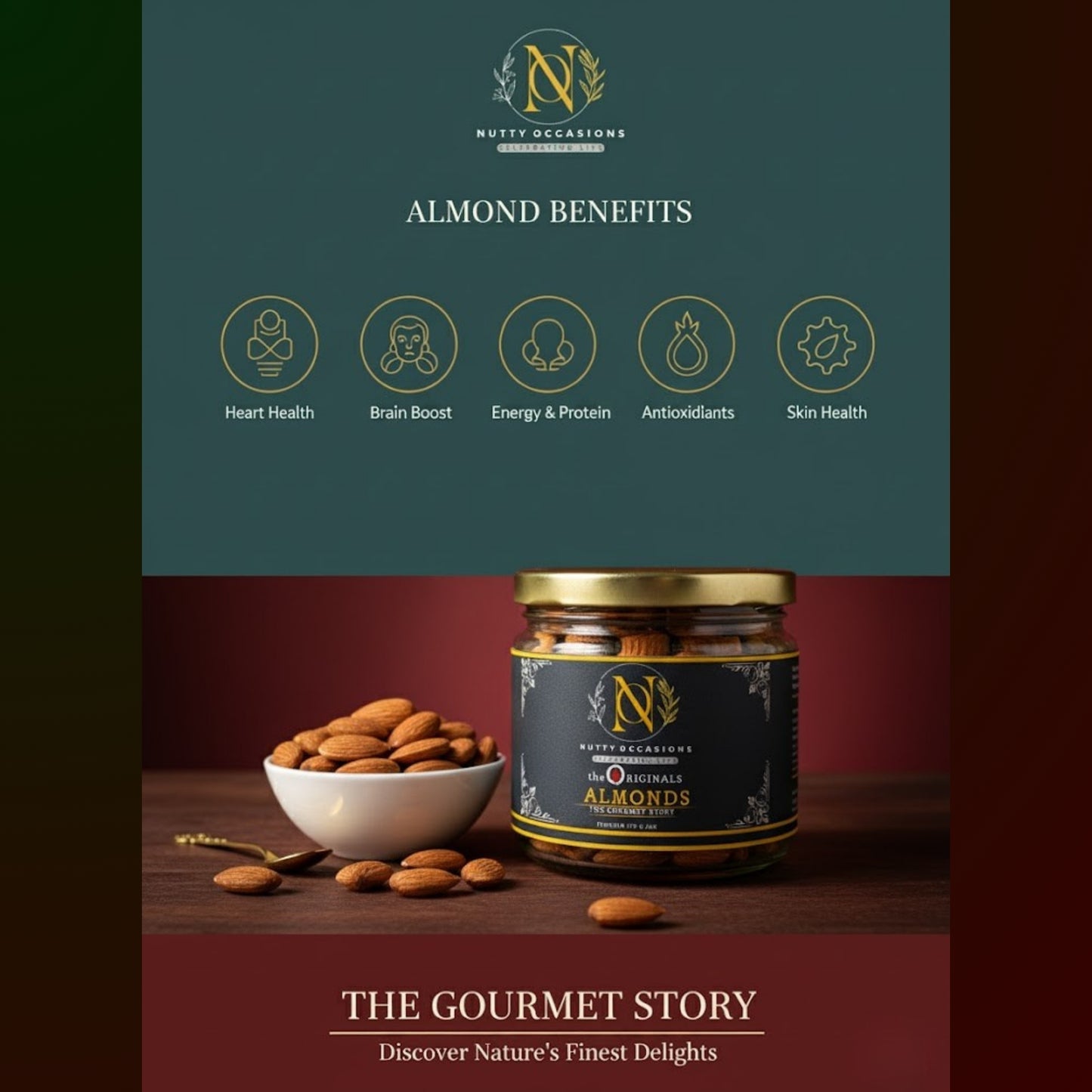 Nutty Occasions: 100% Pure Heart & Brain Boost Combo - Unpolished Almonds & Natural Pistachios in Reusable Glass Jars (350g Total)