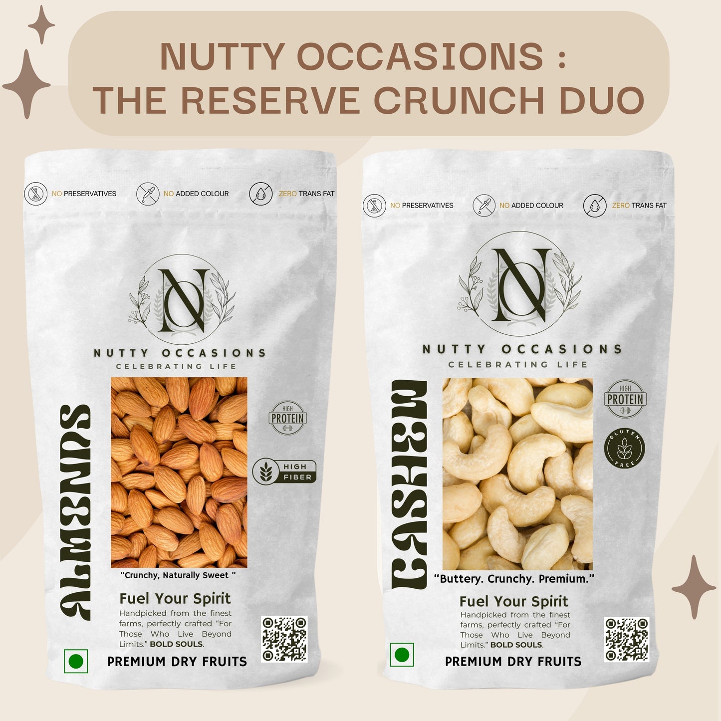 Nutty Occasions : The Reserve DUO : The Originals - Gourmet Heritage Almonds & Cashews, A++ Grade Protein Rich Dry Fruit  | 1 KG