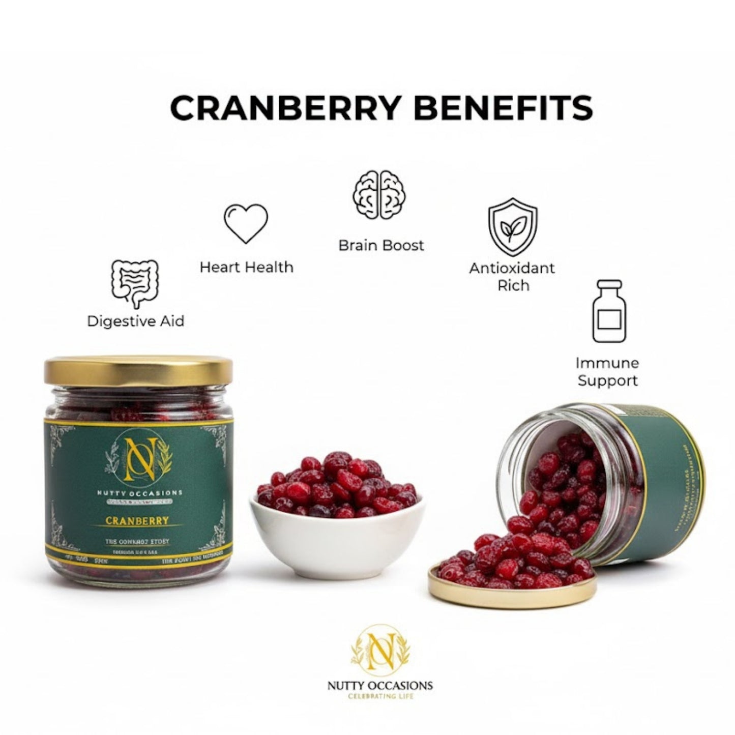 Nutty Occasions Gourmet Duo: Antioxidant-Rich Dried Cranberries & Golden Sweet Raisins | Premium Healthy Snack  | Heart Health & Digestive Aid | Airtight Reusable Glass Jars | 350 Grams