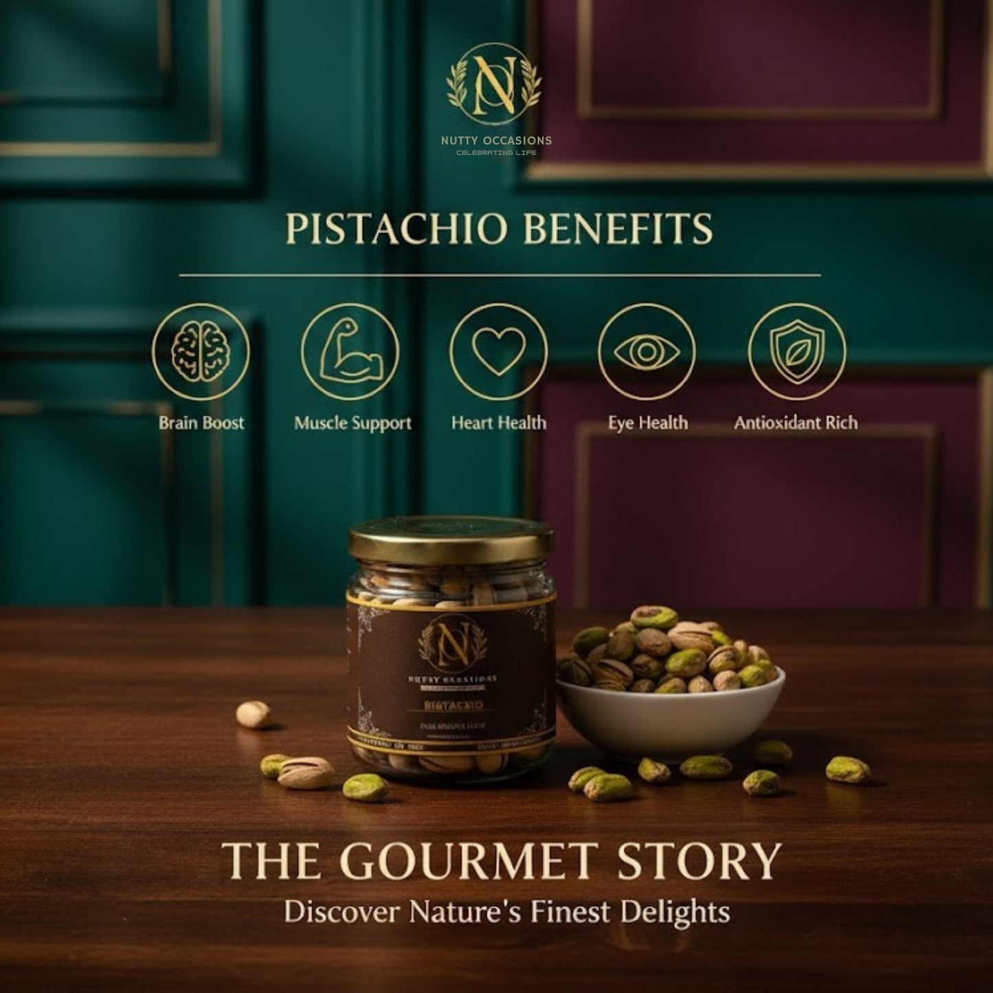 Nutty Occasions: 100% Pure Heart & Brain Boost Combo - Unpolished Almonds & Natural Pistachios in Reusable Glass Jars (350g Total)