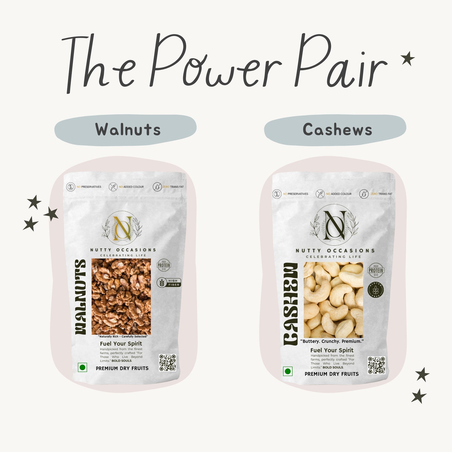 NUTTY OCCASIONS : The Power Pair | Walnut - Cashew DUO Premium Nuts | Heart Snack Healthy Dry Fruits | Pack of protein rich brain food | 1 KG