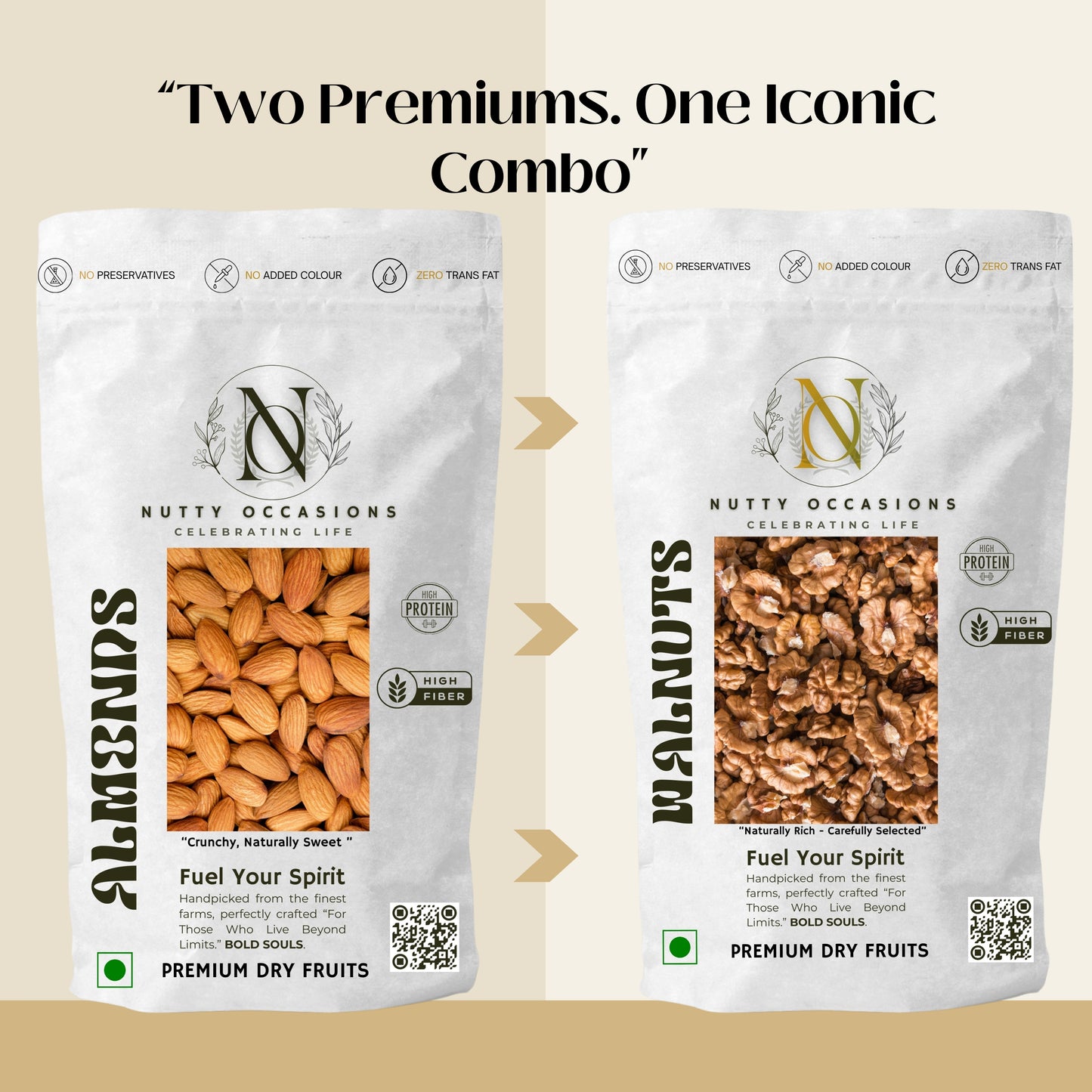 Nutty Occasions : “Two Premiums. One Iconic Combo" | Walnut & Almond | Brain Food Premium Nuts | Heart Healthy Dry Fruits High Nutrition Daily Snack | 1 Kg